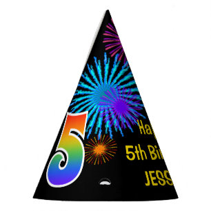 Chapeaux De Fètes Fun Fireworks + Rainbow Motif "5" Anniversaire #