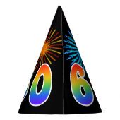 Chapeaux De Fètes Fun Fireworks + Rainbow Motif "60" Anniversaire # (Dos)