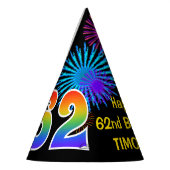 Chapeaux De Fètes Fun Fireworks + Rainbow Motif "62" Anniversaire # (Gauche)