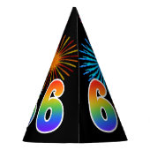 Chapeaux De Fètes Fun Fireworks + Rainbow Motif "66" Anniversaire # (Dos)