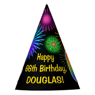 Chapeaux De Fètes Fun Fireworks + Rainbow Motif "66" Anniversaire n