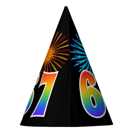 Chapeaux De Fètes Fun Fireworks + Rainbow Motif "67" Anniversaire # (Dos)