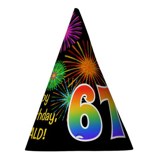 Chapeaux De Fètes Fun Fireworks + Rainbow Motif "67" Anniversaire # (Droite)