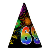Chapeaux De Fètes Fun Fireworks + Rainbow Motif "69" Anniversaire # (Droite)