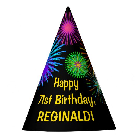 Chapeaux De Fètes Fun Fireworks + Rainbow Motif "71" Anniversaire # (Devant)