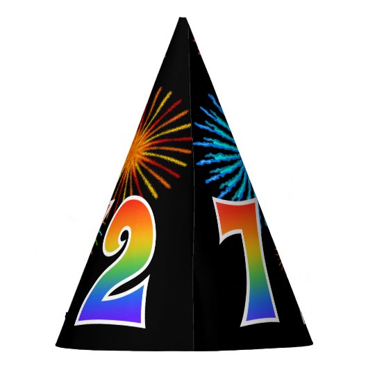 Chapeaux De Fètes Fun Fireworks + Rainbow Motif "72" Anniversaire # (Dos)