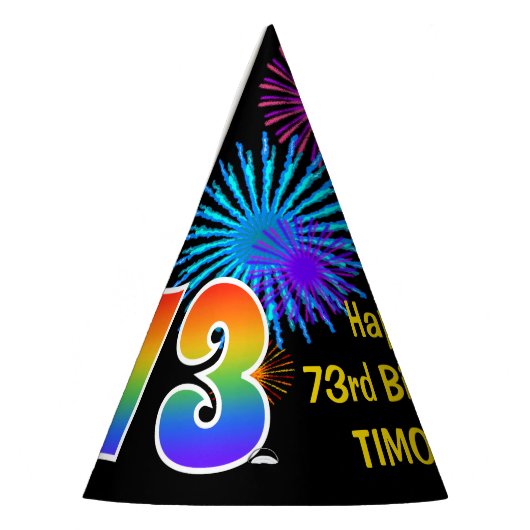 Chapeaux De Fètes Fun Fireworks + Rainbow Motif "73" Anniversaire # (Gauche)