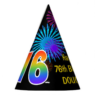 Chapeaux De Fètes Fun Fireworks + Rainbow Motif "76" Anniversaire #