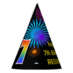 Chapeaux De Fètes Fun Fireworks + Rainbow Motif "7" Anniversaire #