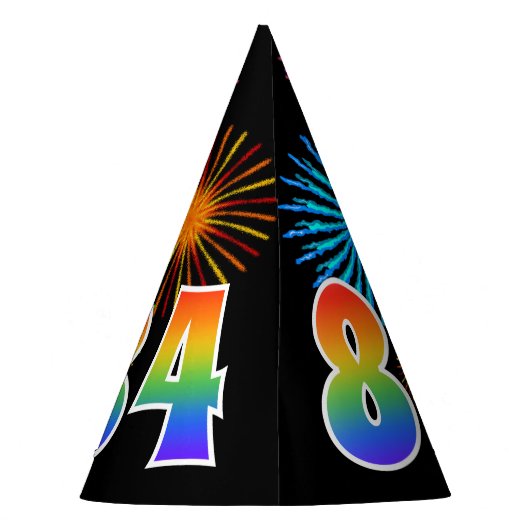 Chapeaux De Fètes Fun Fireworks + Rainbow Motif "84" Anniversaire # (Dos)