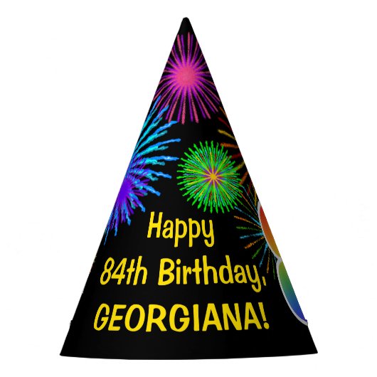 Chapeaux De Fètes Fun Fireworks + Rainbow Motif "84" Anniversaire # (Devant)