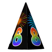 Chapeaux De Fètes Fun Fireworks + Rainbow Motif "86" Anniversaire n° (Dos)