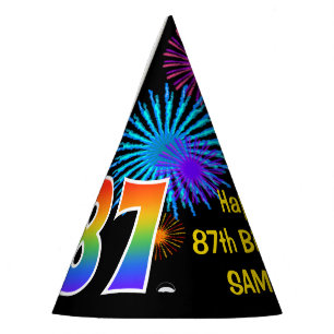 Chapeaux De Fètes Fun Fireworks + Rainbow Motif "87" Anniversaire #