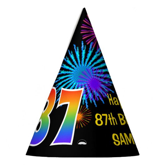 Chapeaux De Fètes Fun Fireworks + Rainbow Motif "87" Anniversaire # (Gauche)