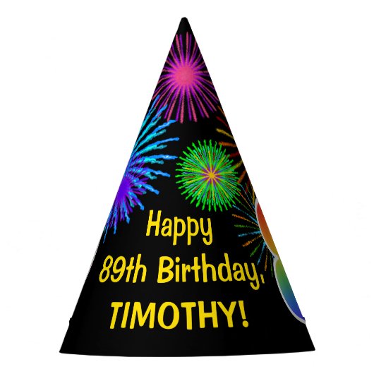 Chapeaux De Fètes Fun Fireworks + Rainbow Motif "89" Anniversaire # (Devant)