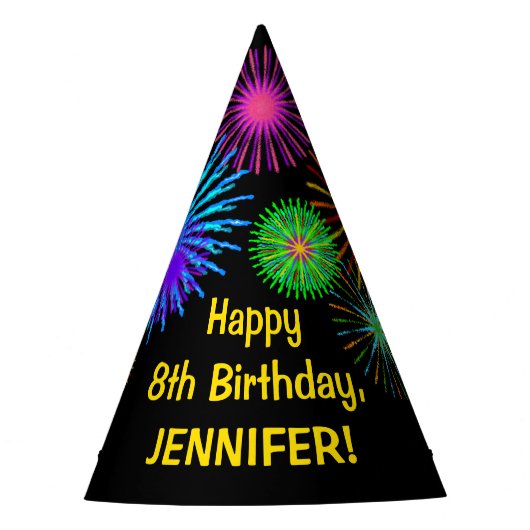 Chapeaux De Fètes Fun Fireworks + Rainbow Motif "8" Anniversaire # (Devant)