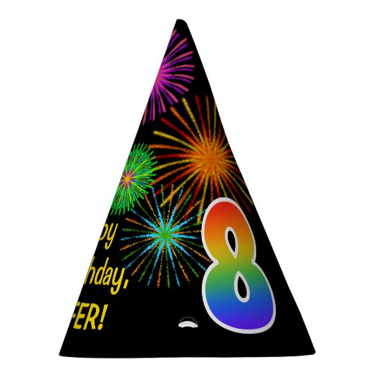 Chapeaux De Fètes Fun Fireworks + Rainbow Motif "8" Anniversaire # (Droite)
