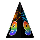 Chapeaux De Fètes Fun Fireworks + Rainbow Motif "99" Anniversaire # (Dos)