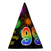 Chapeaux De Fètes Fun Fireworks + Rainbow Motif "99" Anniversaire # (Droite)