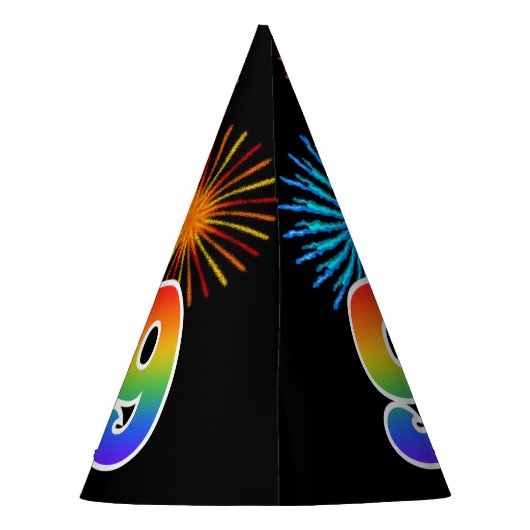 Chapeaux De Fètes Fun Fireworks + Rainbow Motif "9" Anniversaire # (Dos)