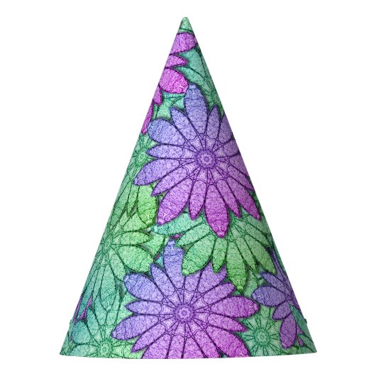 Chapeaux De Fètes Fun Purple et Fleurs vertes (Devant)