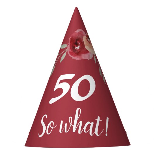 Chapeaux De Fètes Funny Bourgogne Roses Floral 50e anniversaire (Devant)