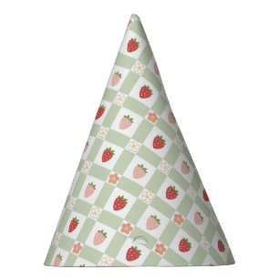 Chapeaux De Fètes Gingham Fraise Pastel Vert Enfants