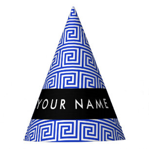 Chapeaux De Fètes Grec Meander Key Blue, Votre Nom, Personnaliser