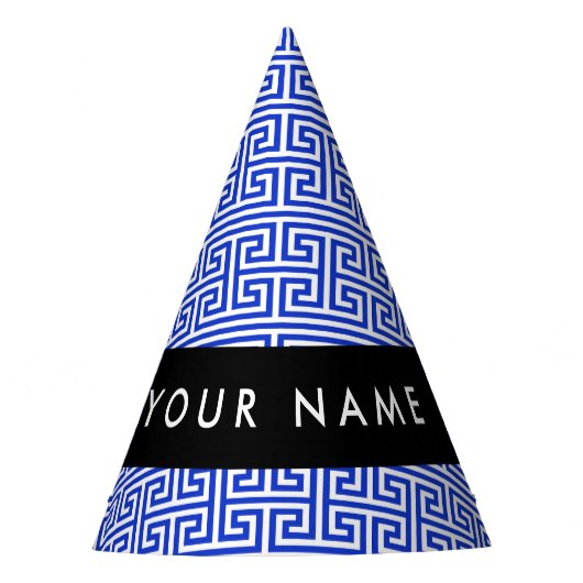 Chapeaux De Fètes Grec Meander Key H Blue, Votre Nom, Personnaliser (Devant)