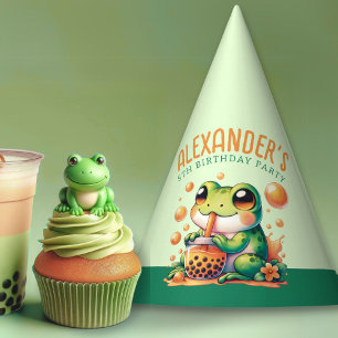 Chapeaux De Fètes Grenouille verte et thé à bulle orange Boba
