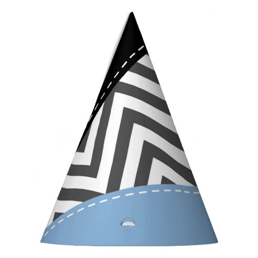 Chapeaux De Fètes Gris Zigzag, Gris Chevron, Motif Zigzag, Bleu (Gauche)