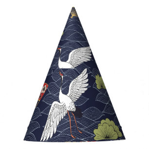 Chapeaux De Fètes Grues et ventilateurs japonais : Motif Vintage