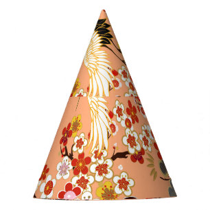 Chapeaux De Fètes Grues, sakura, colorées, florales, cantaloupe.