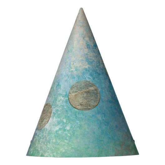Chapeaux De Fètes Grunge Côtière | Aquarelle bleu et vert or (Devant)