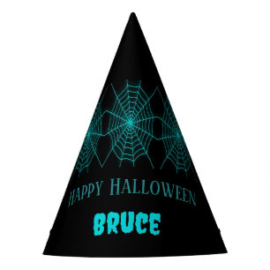 Chapeaux De Fètes Happy Halloween neon bleu spiderweb noir