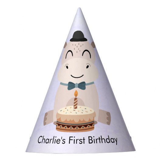 Chapeaux De Fètes Happy Hippo avec gâteau d'anniversaire (Devant)