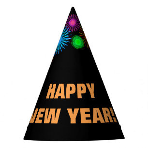 Chapeaux De Fètes "HEUREUSE NOUVELLE ANNÉE !" + Motif de type feux d