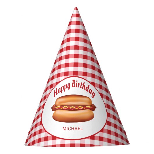 Chapeaux De Fètes Hot Dog Sur Red En vichy Motif Joyeux anniversaire (Devant)