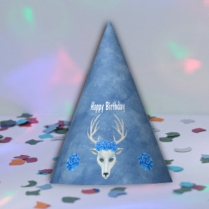 Chapeaux De Fètes Imaginaire Blanc Tête de Cerf Antlers Bleu Roses