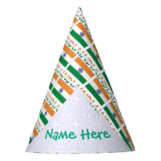 Chapeaux De Fètes India Indian Flag Tiled Green Personalized Name (Devant)