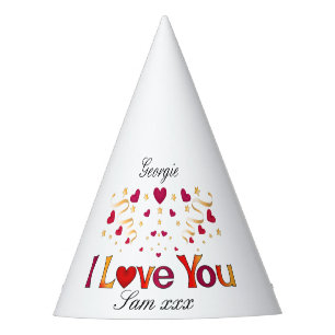 Chapeaux De Fètes JE T'AIME Rouge Coeur Or Ruban Vintage Valentine