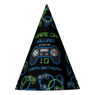 Chapeaux De Fètes Jeu vidéo Neon Blue & Green Anniversaire Party