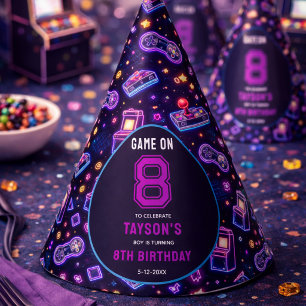 Chapeaux De Fètes Jeux Rétro Arcade Neon Glow 8ème Anniversaire