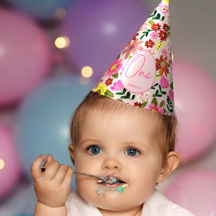 Chapeaux De Fètes Joli Anniversaire Fille de Un An Fleurs Rose