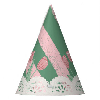 Chapeaux De Fètes Joli napperon dentelle ruban rose et tulipe Coquet