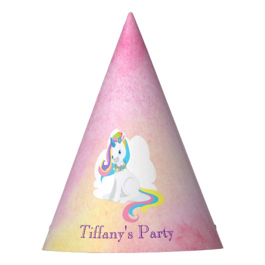 Chapeaux De Fètes Jolie licorne blanche sur Arrière - plan d'aquarel (Devant)