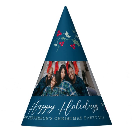 Chapeaux De Fètes Joyeuses vacances 5 photos sainte et baies bleu (Devant)