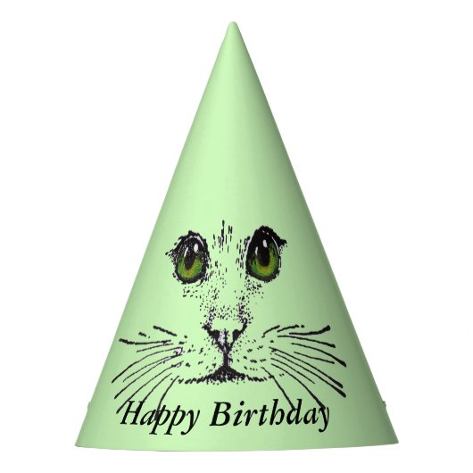 Chapeaux De Fètes Joyeux Anniversaire Chat Face Gros yeux verts (Devant)