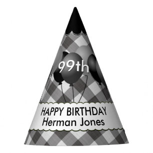 Chapeaux De Fètes Joyeux anniversaire En vichy chèques Motif noir/b