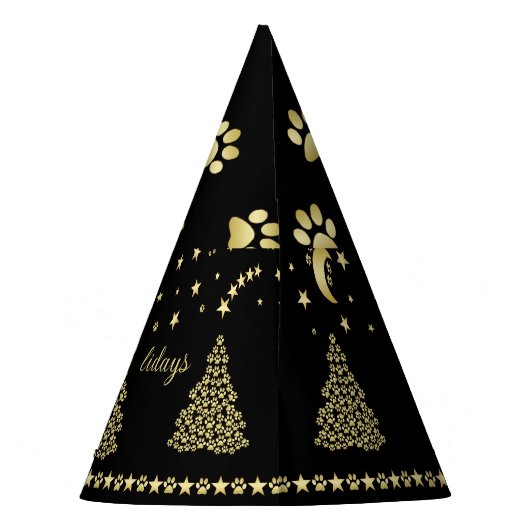Chapeaux De Fètes Joyeux Pawlidays, Or brillant Paw sapin de Noël (Dos)
